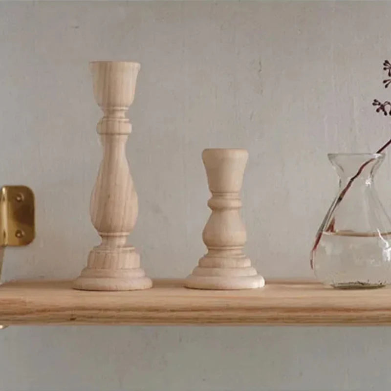 Light Wood Candlestick Holders (Set of 2)