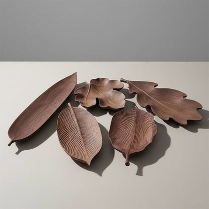 Hand-Carved Walnut Leaf Trays