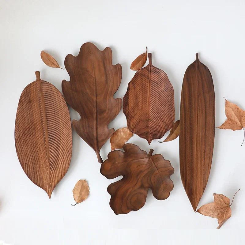 Hand-Carved Walnut Leaf Trays