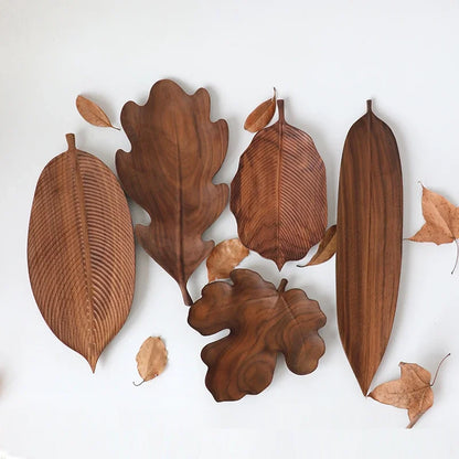 Hand-Carved Walnut Leaf Trays