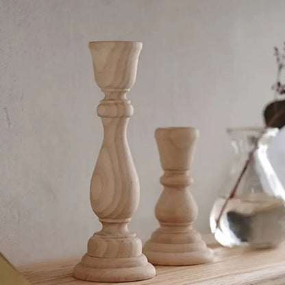 Light Wood Candlestick Holders (Set of 2)