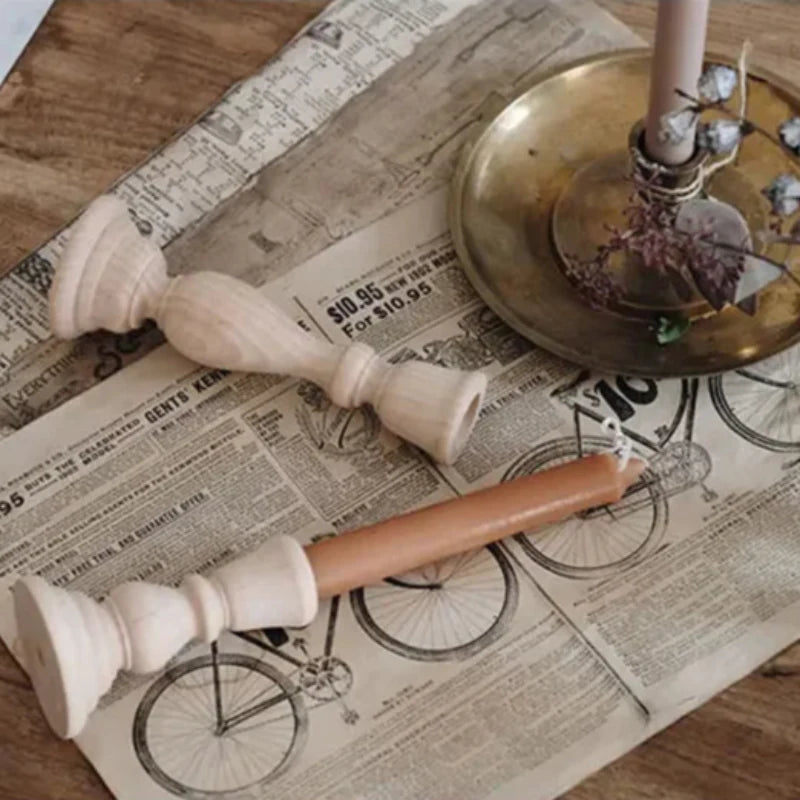 Light Wood Candlestick Holders (Set of 2)